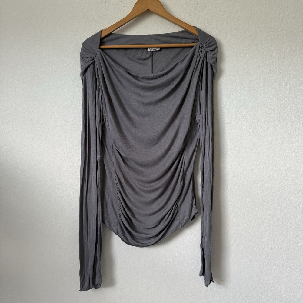 NWOT Free People Night We Met Long Sleeve Top Ribbed Ruched Size L Gray